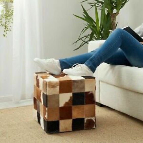 NIB IKEA JULARP Cowhide Pouffe Patch Work Ottoman - Picture 2 of 3